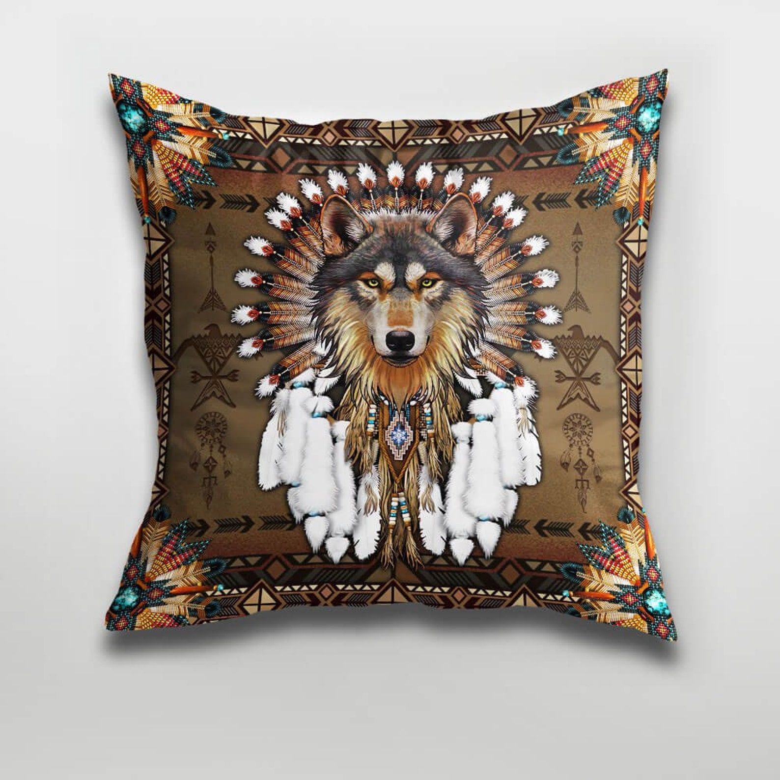 Native American Wolf Pillow Cases Cushion Case Home Decor Etsy