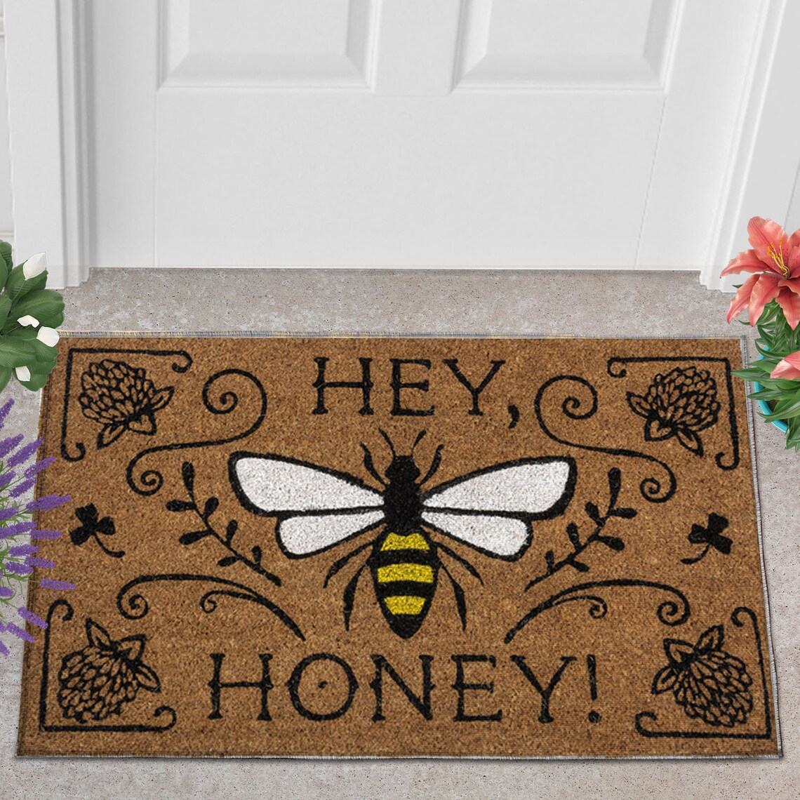Hey Honey Bee Doormat Seasonal Spring doormat Etsy