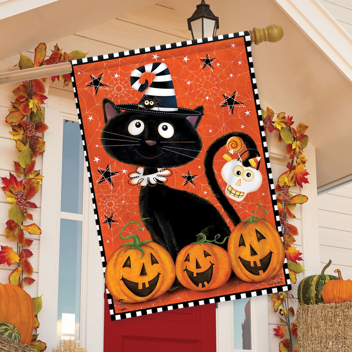 Black Kitty Halloween House Flag Garden Flag Decorative | Etsy
