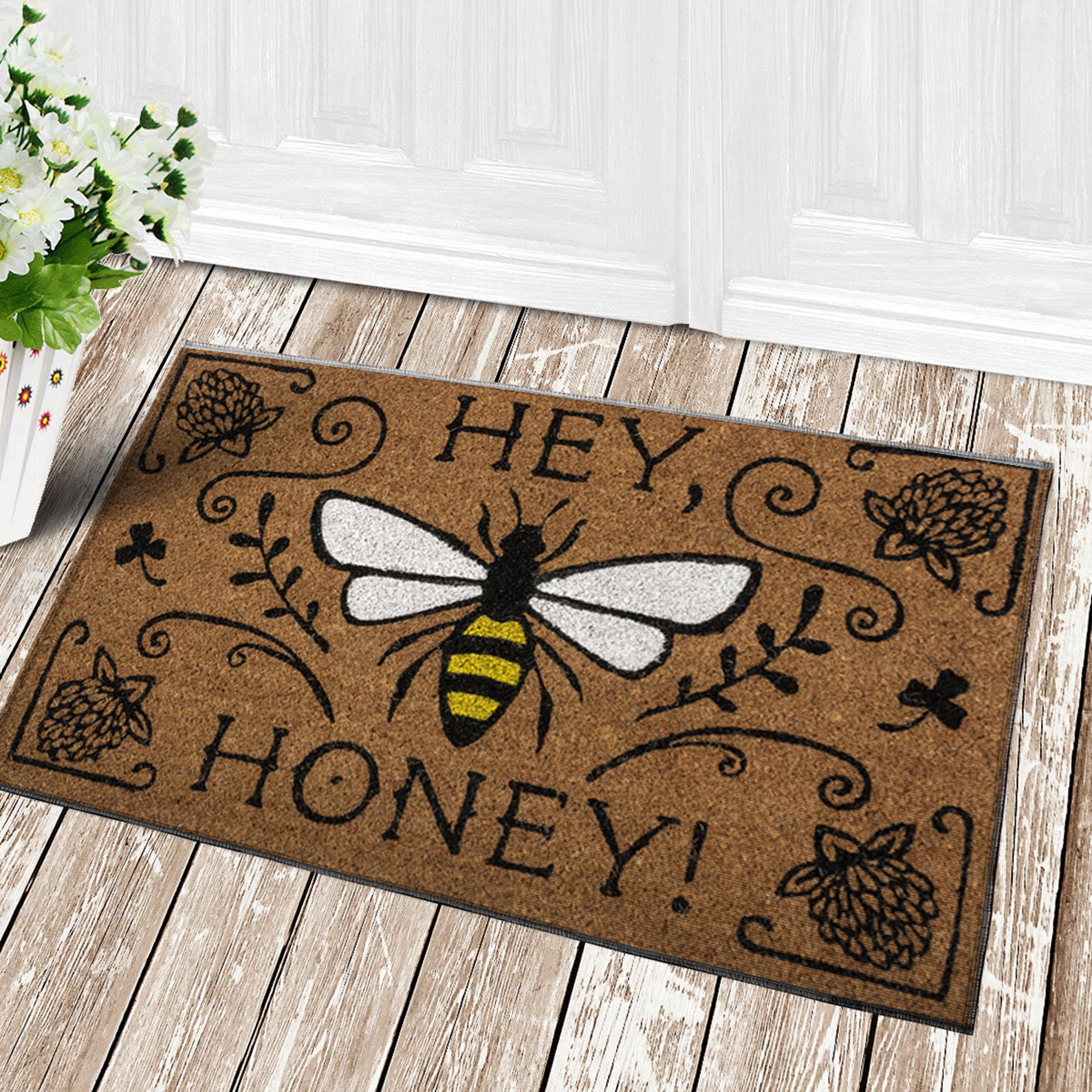 Hey Honey Bee Doormat Seasonal Spring doormat Etsy