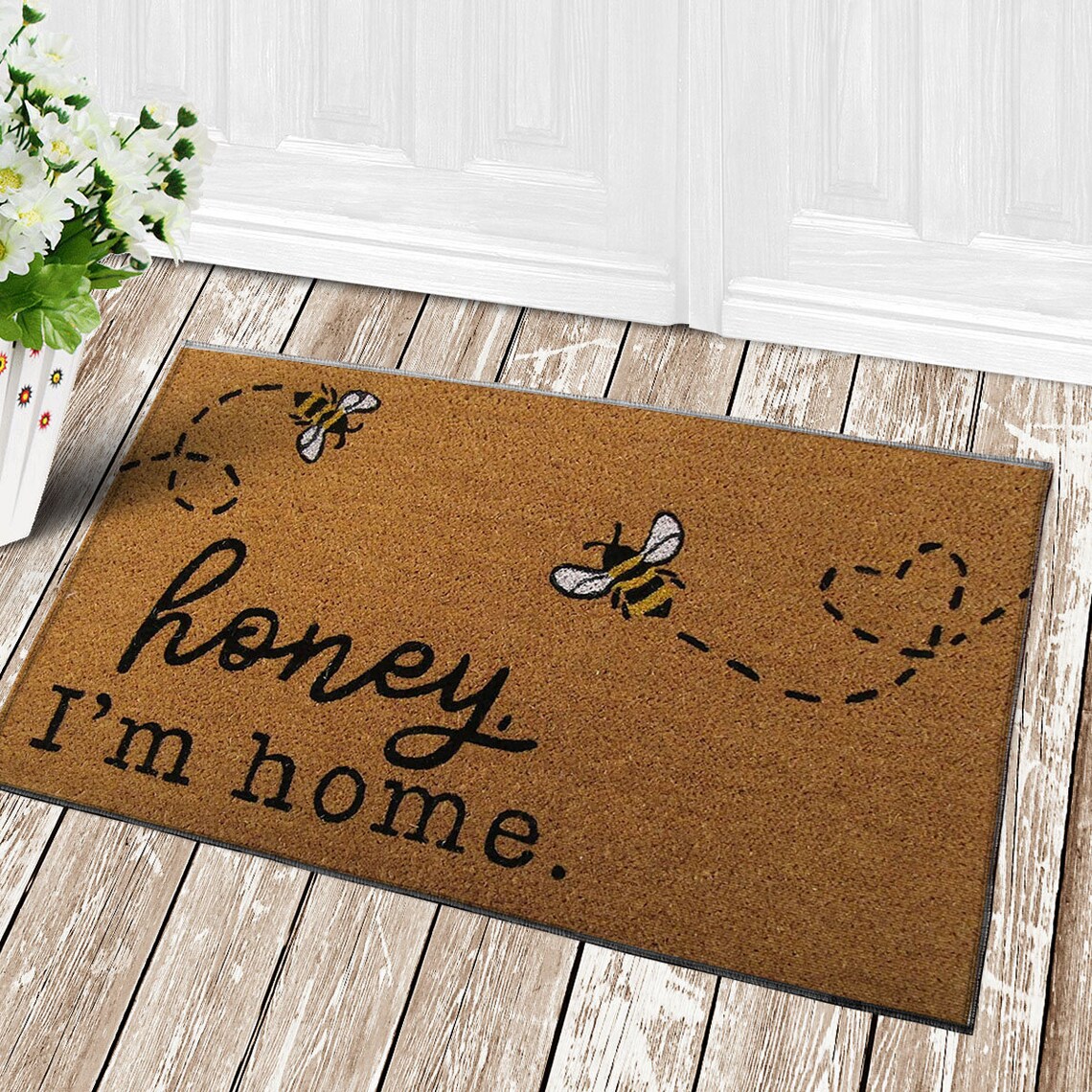 Hey Honey I'm Home Bee Doormat Seasonal Spring doormat Etsy