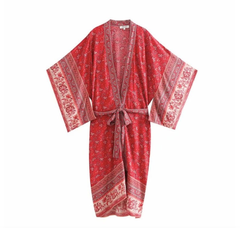 Beautiful cotton mix material in 2 colours Vintage boho style. Women/'s Kimono dressing robegown
