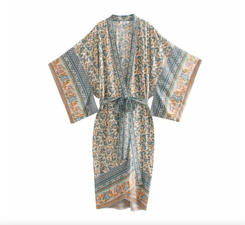 Beautiful cotton mix material in 2 colours Vintage boho style. Women/'s Kimono dressing robegown