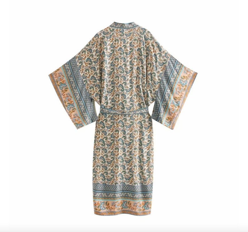 Beautiful cotton mix material in 2 colours Vintage boho style. Women/'s Kimono dressing robegown