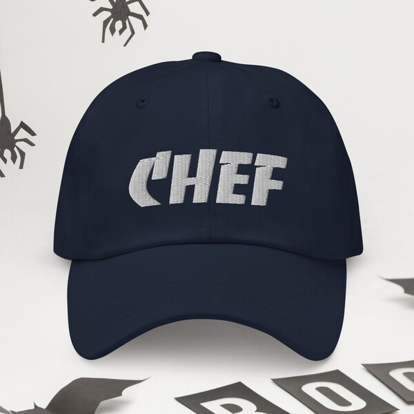 Chef Dad Hat - Silver Letters Embroidery Baseball Cap With Strap Closure For Men & Women