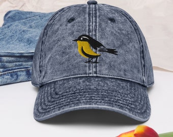Berretto ricamato vintage per uccelli Warbler, regalo per birdwatcher, berretto per uccelli gialli