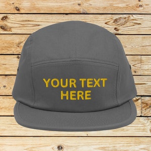Custom Embroidered Five Panel Cap, Your Design Text or Logo Hat, Embroidery With Your Own Text Design, Custom Cap Embroidery