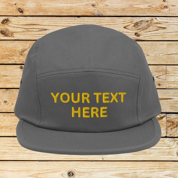 Custom Embroidered Five Panel Cap, Your Design Text or Logo Hat, Embroidery With Your Own Text Design, Custom Cap Embroidery