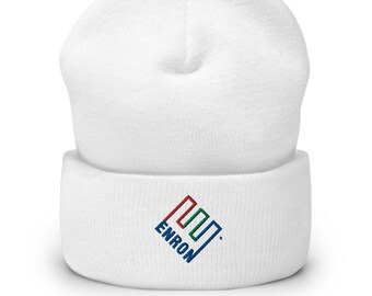 Enron Logo Embroidered Cuffed Beanie - Inspired By Vintage Corporate Merch - Defunct Finance Company - Corporate Humor