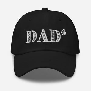 Dad Of Four Hat, Father of Four Embroidered Cap, Dad of 4 - Cubed - To The Fourth Power, Family Love Daughter Son Kids Children White Love