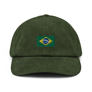 Brasil Brazilian Flag Embroidered Corduroy Hat, Brazilian Country Gift, Hat with Flag of Brazil, Brazil Cap, Brazil Flag