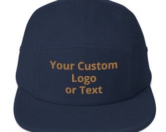 Custom Embroidered Five Panel Cap, Your Custom Logo or Text Here,  5 Panel Cap Custom