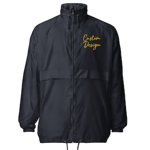Cortavientos unisex con logotipo personalizado bordado con texto e imagen - Cortavientos con tu propio texto - Cortavientos personalizado - Chaqueta cortavientos