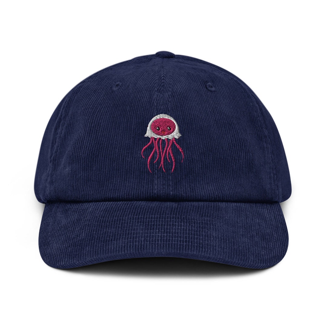 Cute Pink Jellyfish Embroidered Corduroy Hat, Jellyfish Cap, Fishing