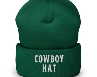 COWBOY HAT Embroidered Cuffed Beanie Hat, Cool It Cowboy Hat, Western Cap, Gift Cowboy