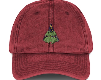 Embroidered Wizard Frog Vintage Cap, Frog Lover Hat, Cute Frog Cap, Gift For Frog Lover