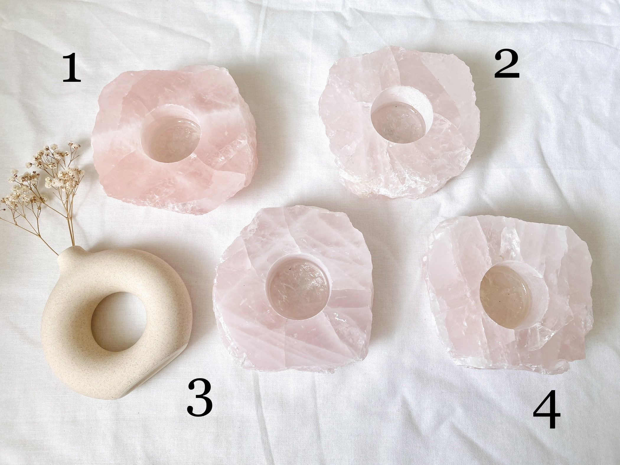 Rose Quartz Candle Holder With Polished Top | Luxurious Home Decor