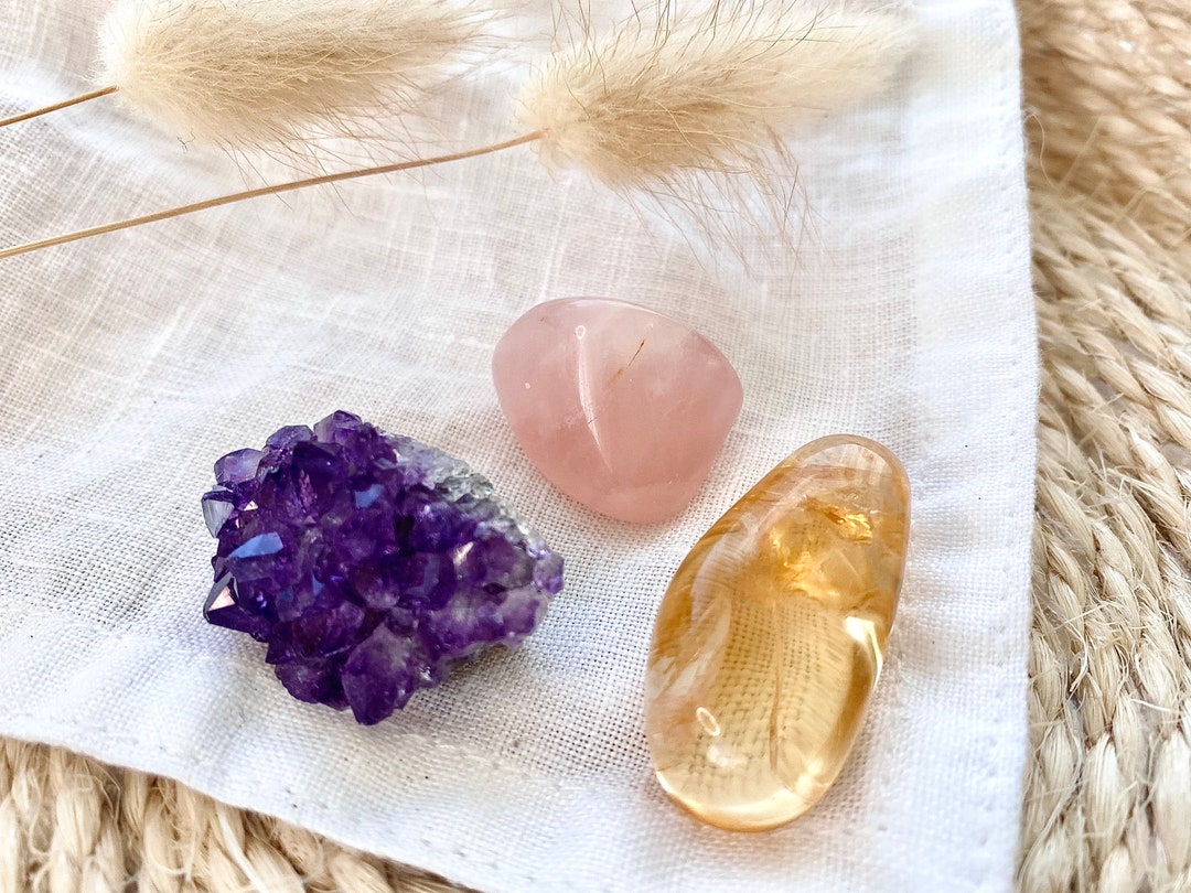 Mini Crystal Set for Beginners | Amethyst Cluster, Citrine, Rose Quartz ...