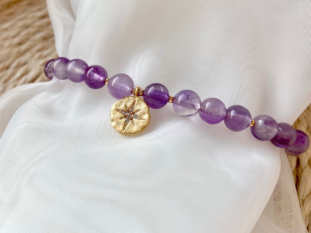 Amethyst Crystal Bracelet With Guiding Star Charm Beautiful - Etsy