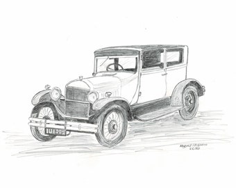 PRINT Ford T 1927/Original Car Art Print/Car Pencil Drawing Print/Car Poster for Kids/Car Poster for Car Lovers/Gift For Dad/Car Lovers/