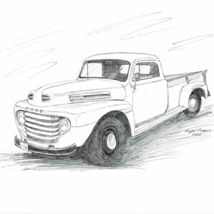ORIGINAL Ford Pickup 1948/ Pencil Drawing/Car Pencil Drawing/Muscle Car Décor/Boy Bedroom Décor/Office Decor/Gift for Dad/Gift for Husband