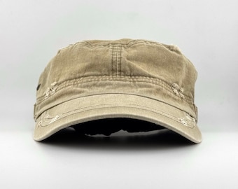 Gorra militar vintage lisa color caqui desgastado, estilo Y2K, estilo patrulla de cadetes japoneses, de algodón.