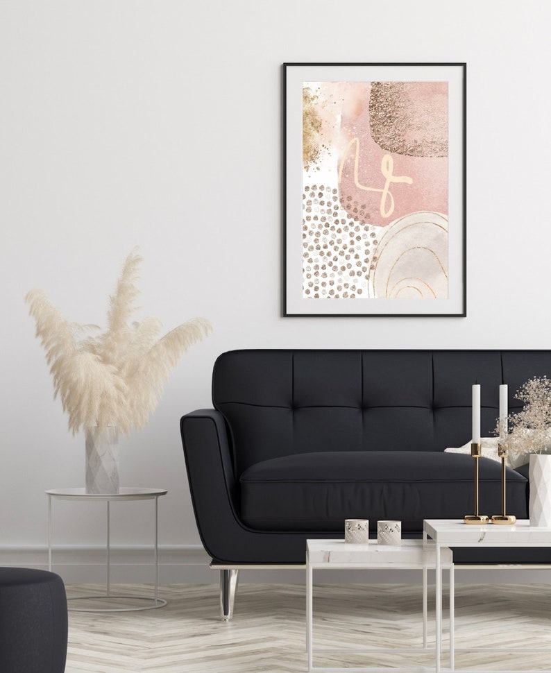 Set of 3 Gold & Pink Abstract Printable Wall Art Watercolour Etsy