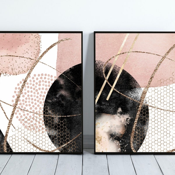 Pink Gold Wall Art Etsy