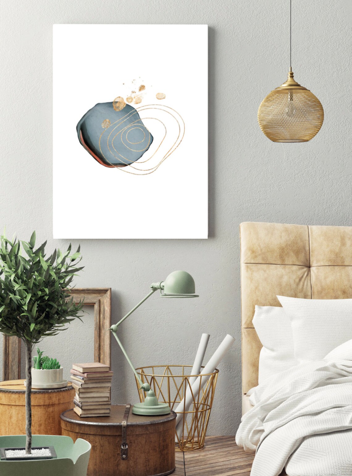 Blue and Gold Abstract Printable Wall Art Wall Decor Digital Etsy