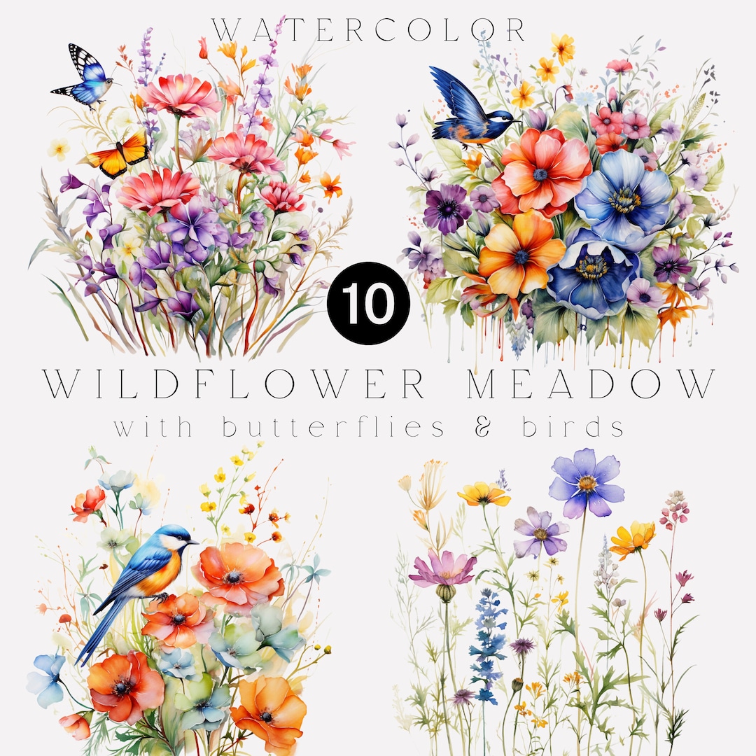 10 Watercolor Floral Clipart Bundle With Commercial License - Etsy ...