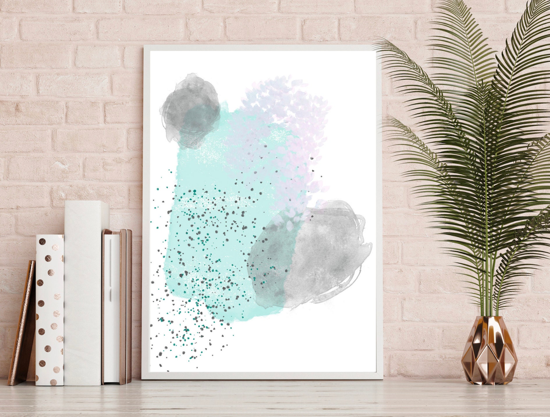 Set of 3 Handmade Teal & Grey Abstract Printable Wall Art Etsy UK