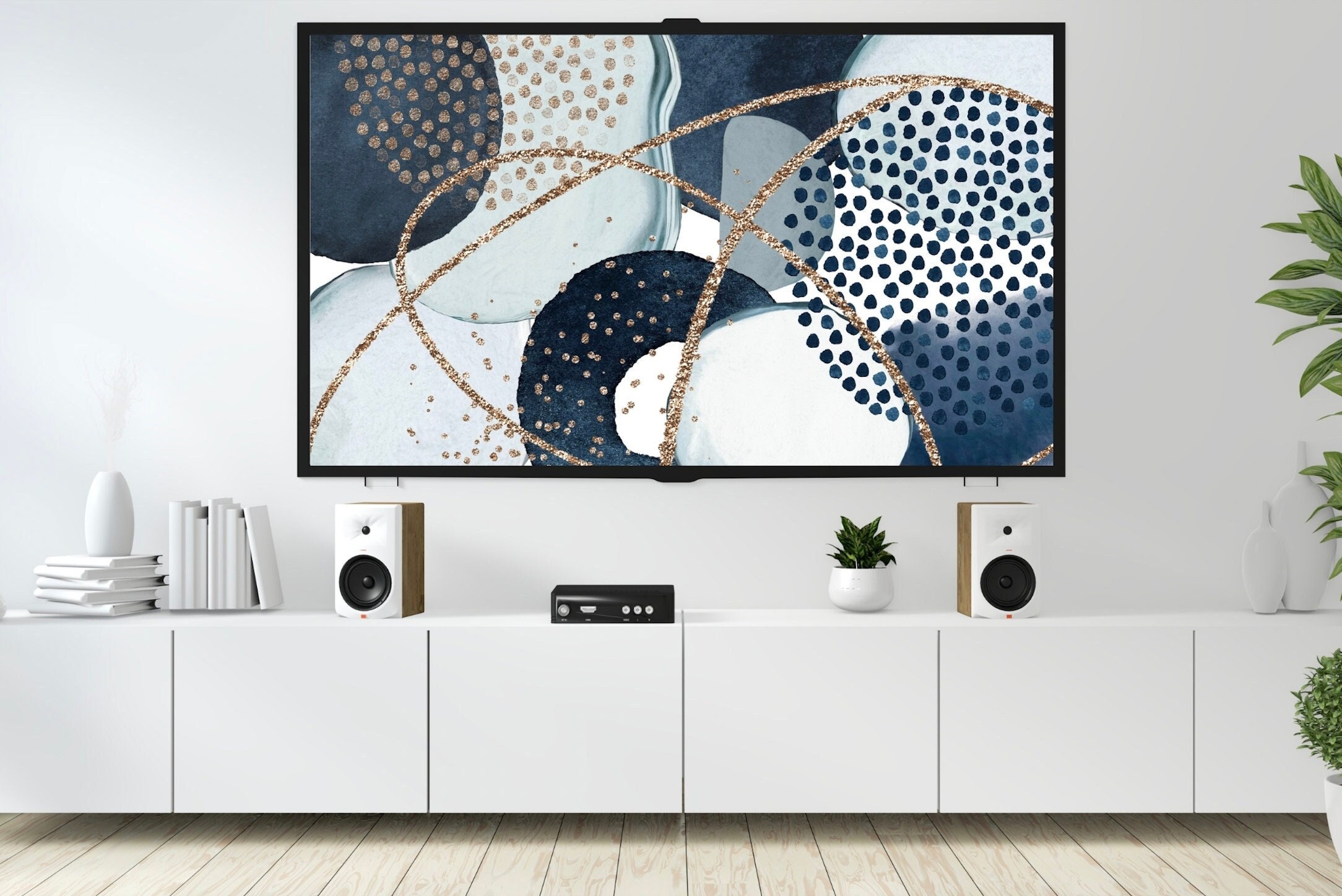 Samsung Tv Frame Art Blue Navy And Gold Digital Wallpaper Etsy
