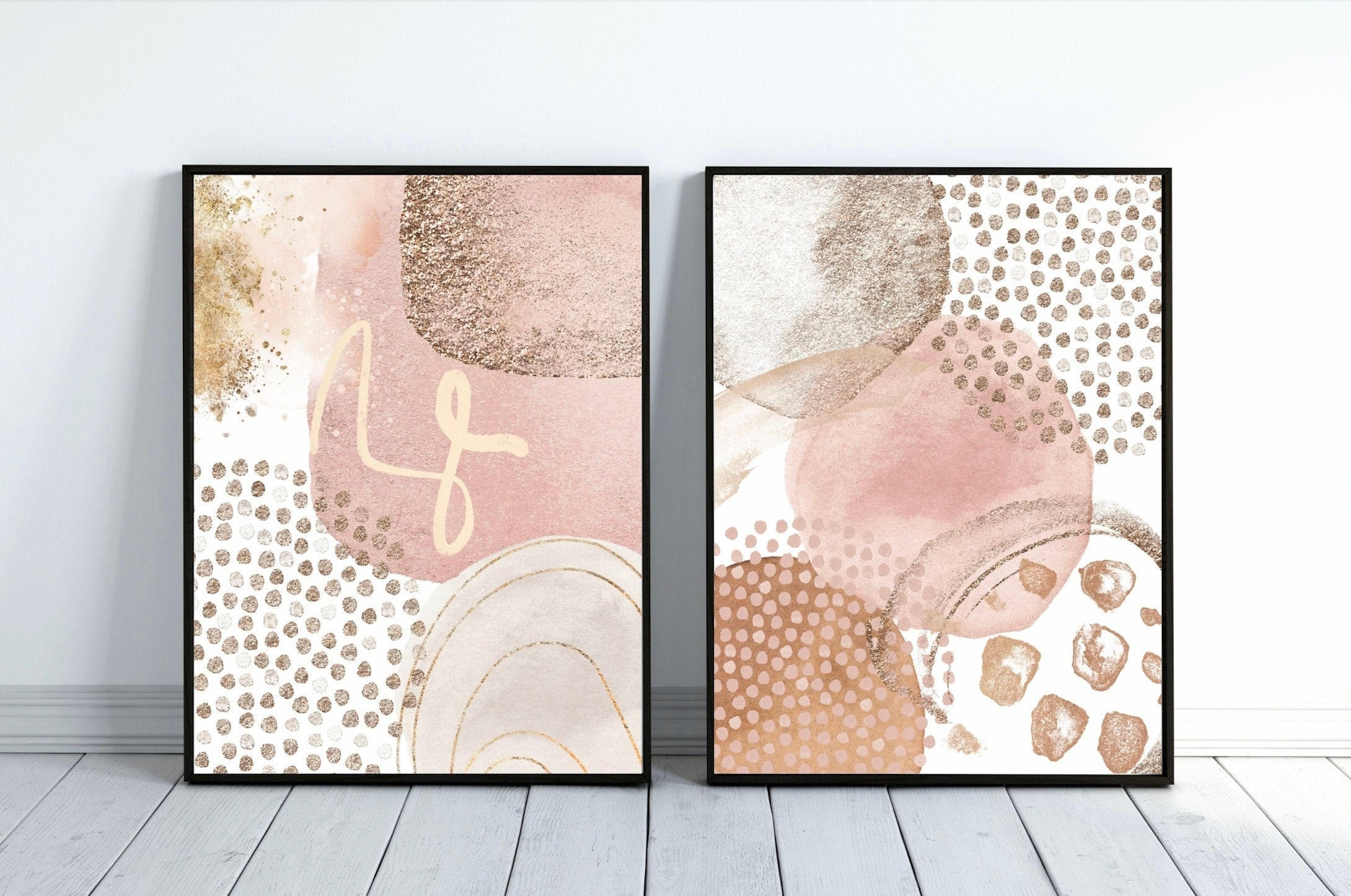 Set of 2 Pink & Gold Abstract Printable Wall Art Wall Decor Etsy UK