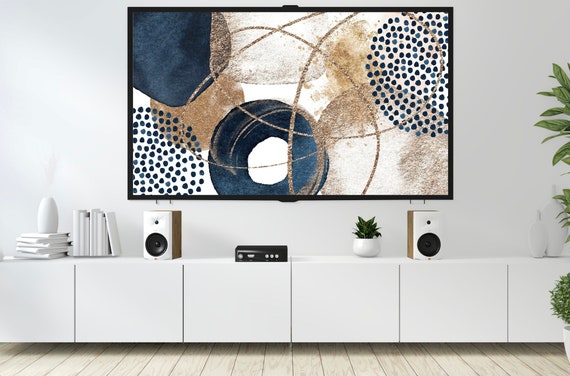 Samsung Tv Frame Art Blue Navy And Gold Digital Wallpaper Etsy