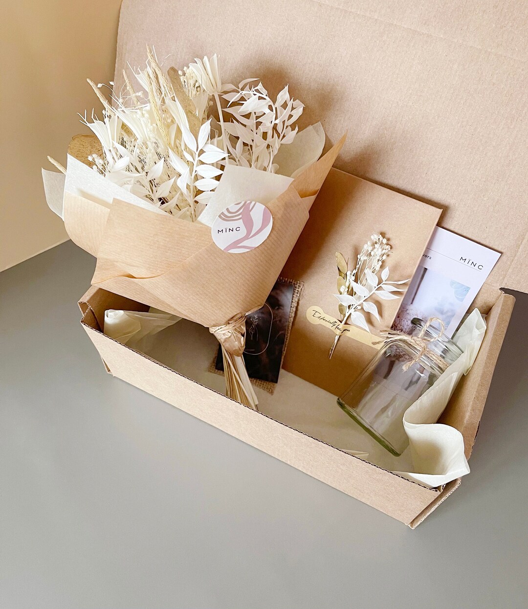 White & Gold Dried Flower Vase Gift Box Small Bouquet With Etsy