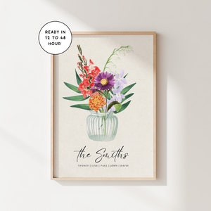 Family Birth Flower Bouquet | Digital Birth Flower Print | Personalized Mother&#39;s Day Print | Custom Birth Flower Art | Family Flower Bouquet