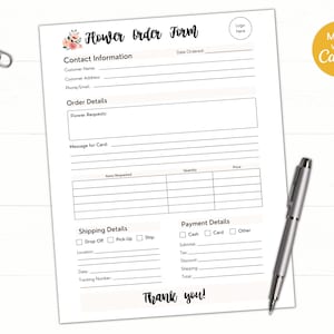 EDITABLE Floral Order Form, Florist Order Form, Custom Flower Order Form, Wedding Bouquet Canva Florist Order Template, Business Order Sheet