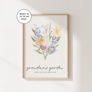 Family Birth Flower Bouquet | Digital Birth Flower Print | Personalized Mother&#39;s Day Print | Custom Birth Flower Art | Family Flower Bouquet
