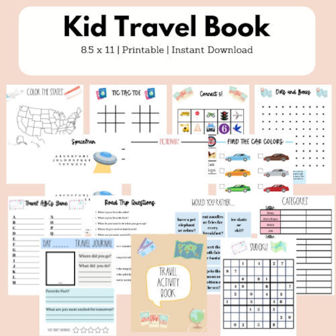Kid Travel Activity Book Printable Games for Kids Travel - Etsy