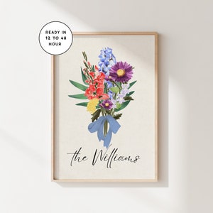 Family Birth Flower Bouquet | Digital Birth Flower Print | Personalized Mother&#39;s Day Print | Custom Birth Flower Art | Family Flower Bouquet