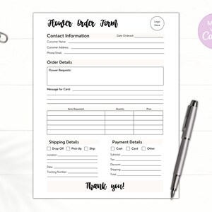 EDITABLE Floral Order Form, Florist Order Form, Custom Flower Order Form, Wedding Flower, Canva Florist Order Template, Business Order Sheet