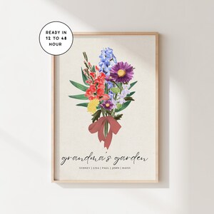 Family Birth Flower Bouquet | Digital Birth Flower Print | Personalized Mother&#39;s Day Print | Custom Birth Flower Art | Family Flower Bouquet
