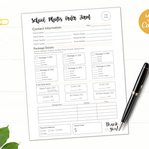 EDITABLE School Photography Order Form, School Order Form, Printable Photography Order Form, Preschool Photos Form, Photo Invoice, Order