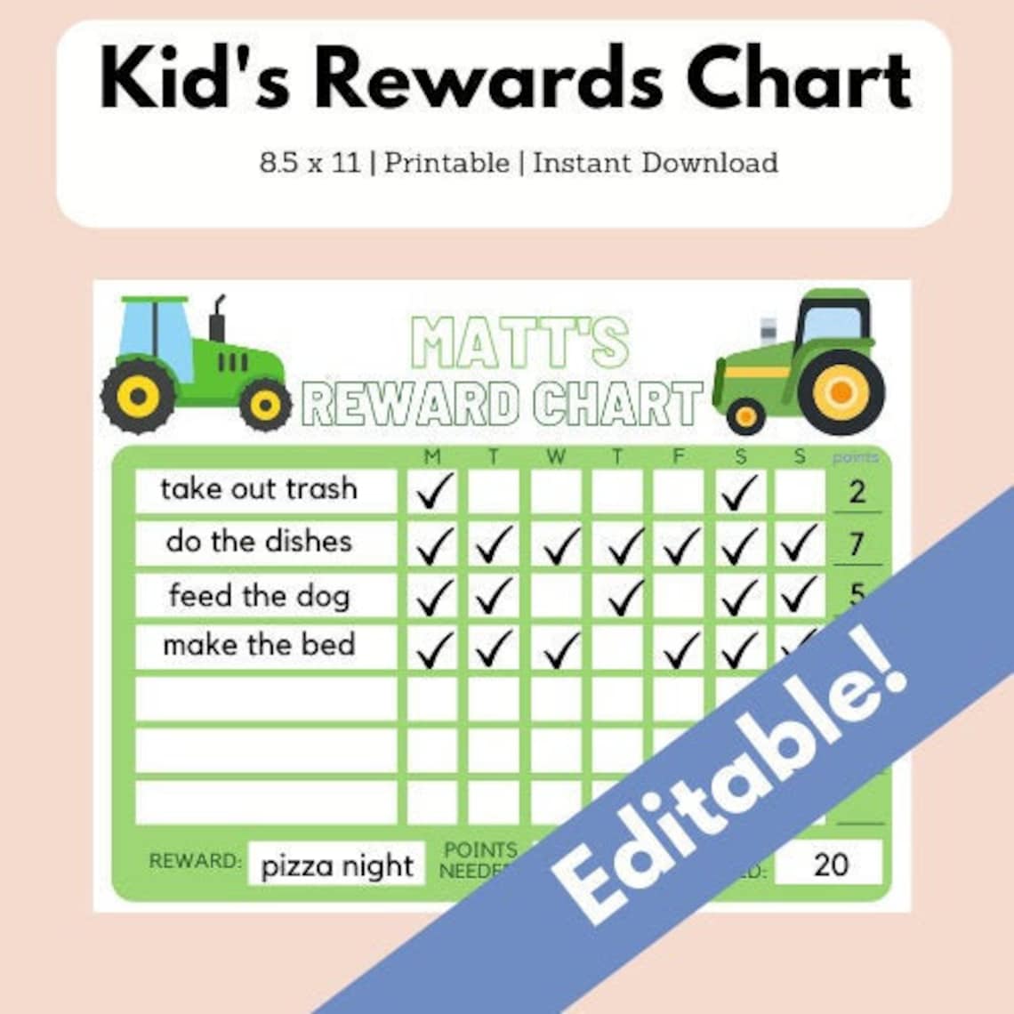 Tractor Reward Chart Canva Tractor Reward Sheet Behavior Etsy