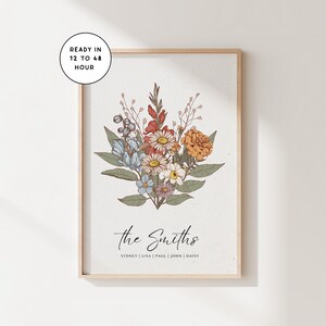 Family Birth Flower Bouquet | Digital Birth Flower Print | Personalized Mother&#39;s Day Print | Custom Birth Flower Art | Family Flower Bouquet