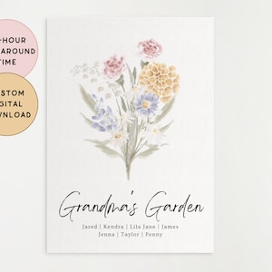 Family Birth Flower Bouquet | Digital Birth Flower Print | Personalized Mother&#39;s Day Print | Custom Birth Flower Art | Family Flower Bouquet