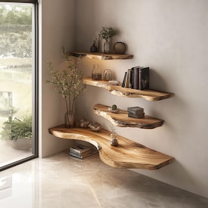 Floating Corner Wall Shelves Aquarium Decoration Live Edge Floating Shelves Wooden Floating Shelves Home Decor Living Room