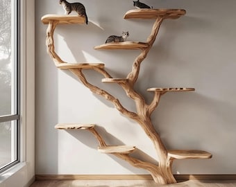 Natural solid wood cat tree stylish cat furniture, cat house, cat tree for large cats modern cat tree large cats cat gift