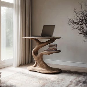 Handcrafted Wooden Sculptural Desk Rustic Tree Shaped Beside Table Natural Solid Wood Console Table Living Room Furniture