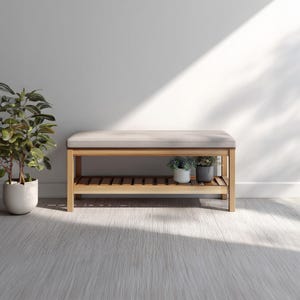 Minimalist Solid Wood Bench Cushion Entryway Shoe Storage Bench Farmhouse Hallway Seating Rustic Wooden Furniture